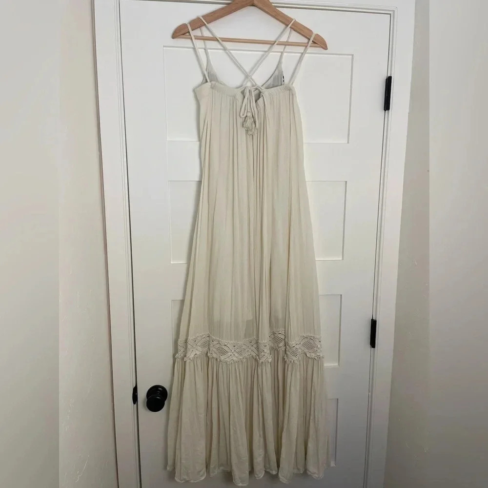 Denim & Supply Ralph Lauren Boho Maxi Dress Cream Embroidered Crochet Lined XS - Picture 2 of 14